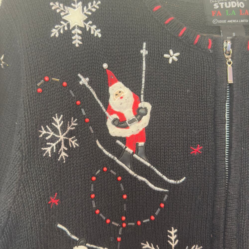 VTG Designers Originals Studio Fa La La Christmas Zip Up Cardigan Sweater Size L - Picture 11 of 13